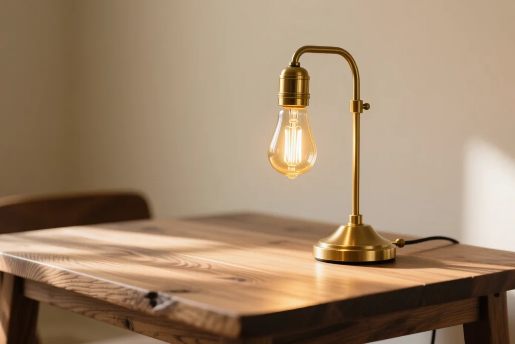 Dos lámparas de mesa encendidas con luz cálida y luz neutra