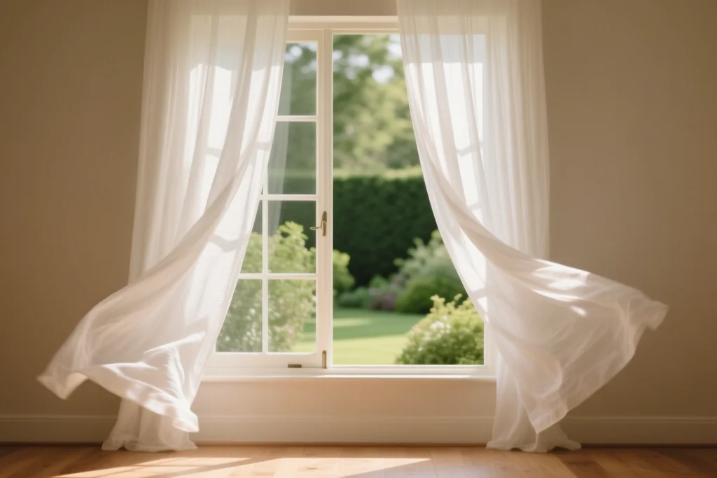 Ventana abierta de par en par en una habitación luminosa y bien ventilada